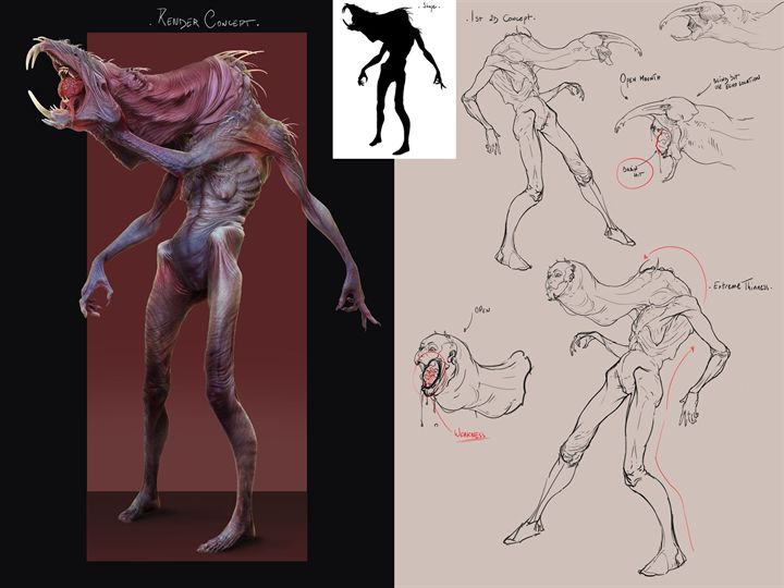 A render of a tall, thin creature with long clawed arms